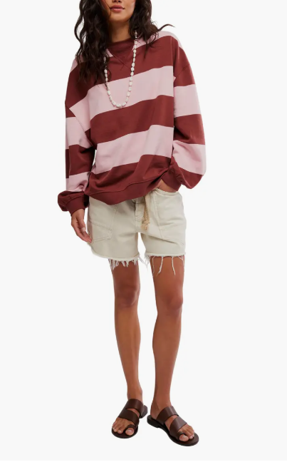 free people classic stripe crew in strawberry and wine