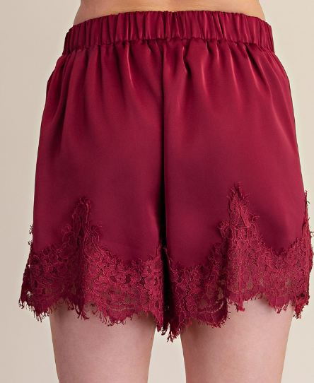 lacy short in burgundy