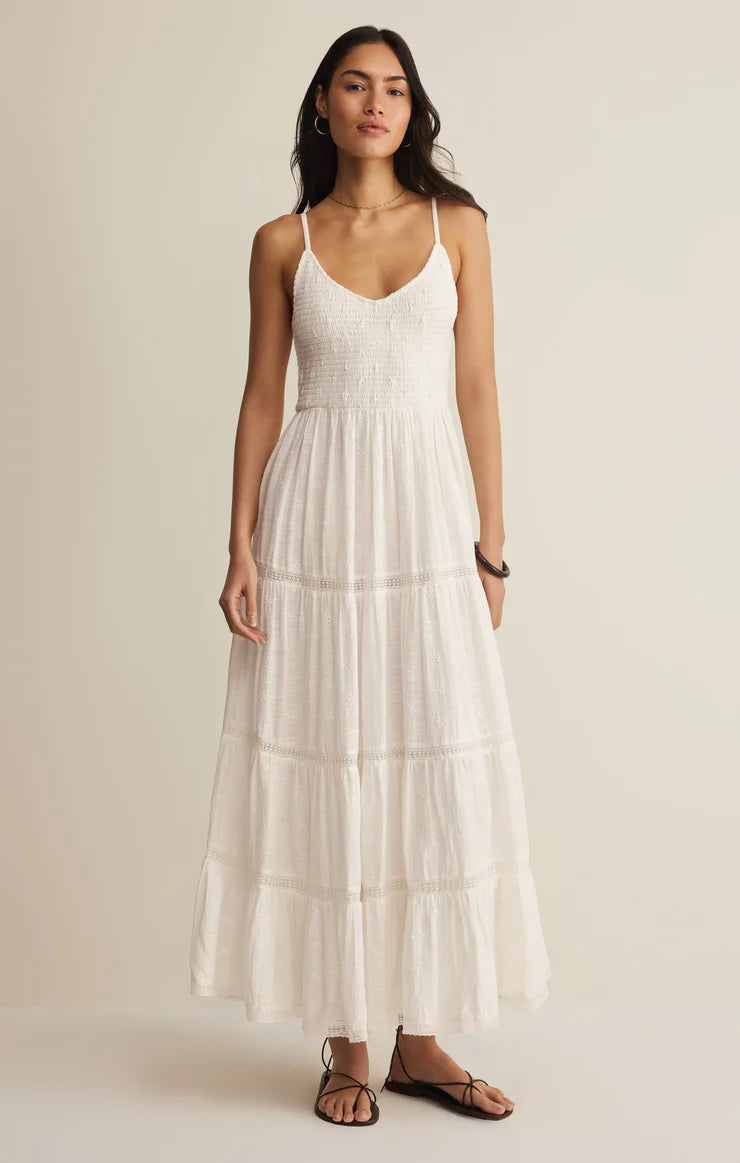z supply behati eyelet midi dress in white