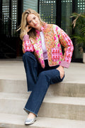 soho patchwork quilted jacket in multi pink