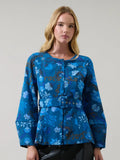 palmate floral peplum jacket in teal