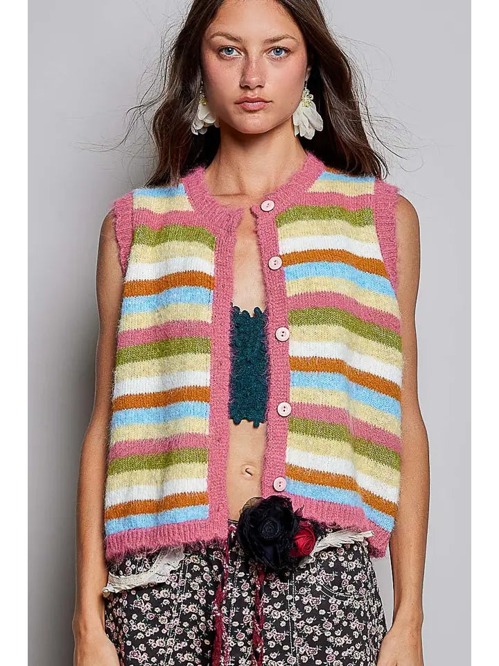 POL Striped Knit Sweater Vest
