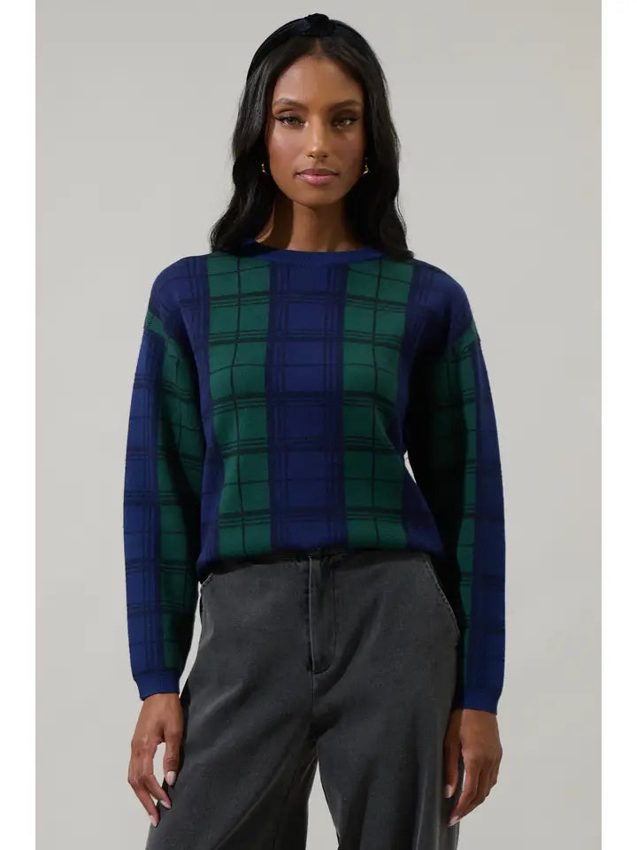 allen plaid sweater in emerald combo