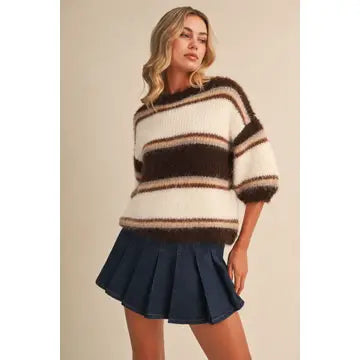 klesis brittney striped sweater in brown combo