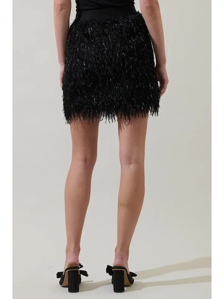 himari metallic fringe skirt in black
