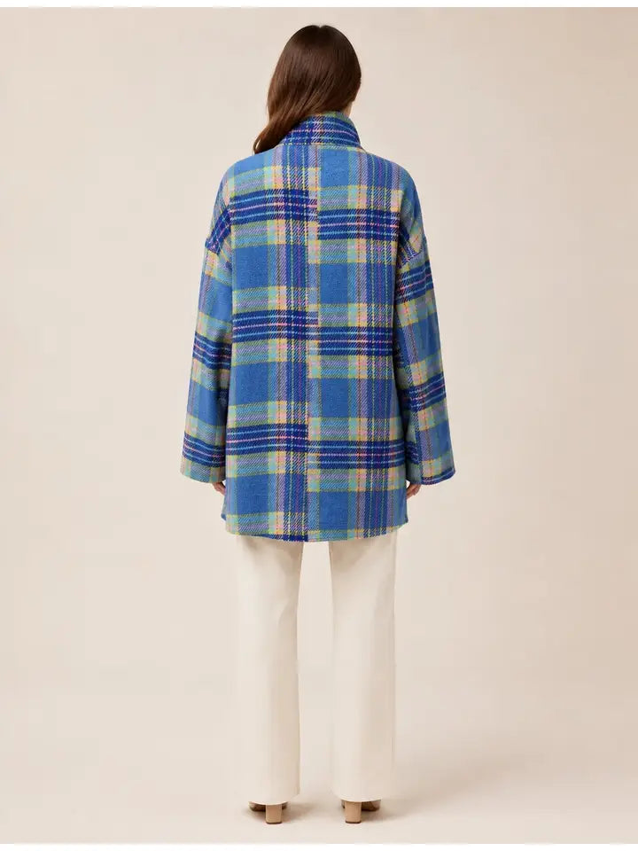 the hampton oversized coat in blue plaid