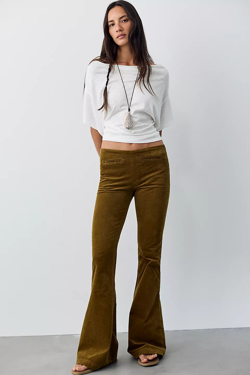 free people walk the line cord boot jean in leaf green