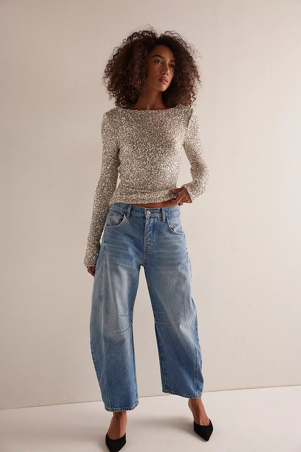 free people leading the way long sleeve in silver