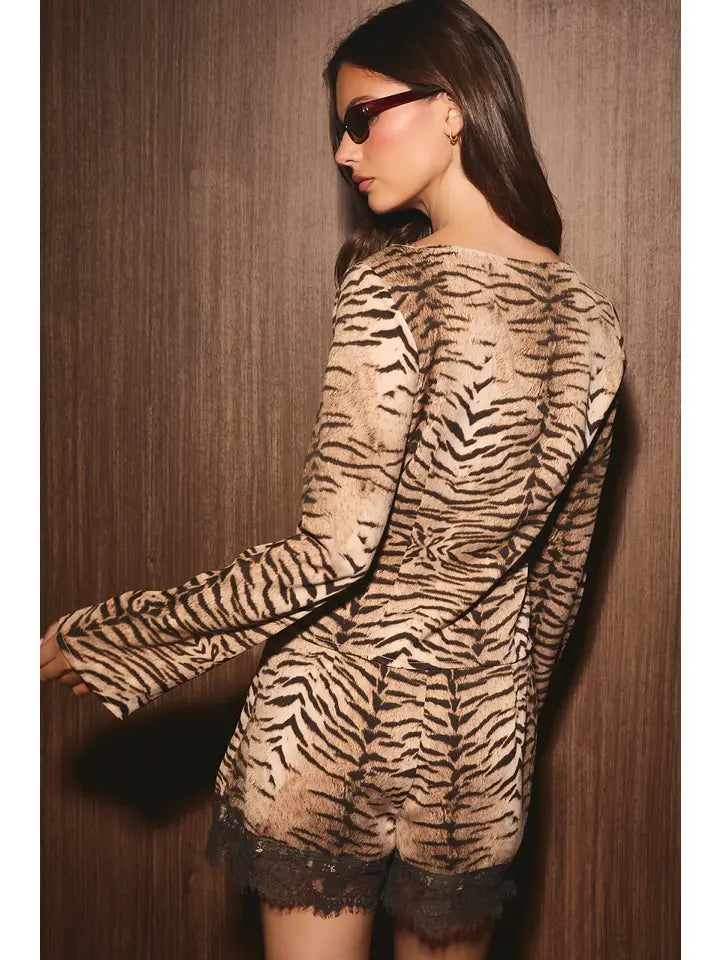 emily tiger top in taupe