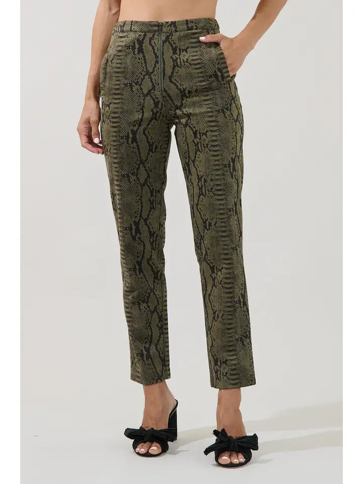 santi trouser in olive snakeskin