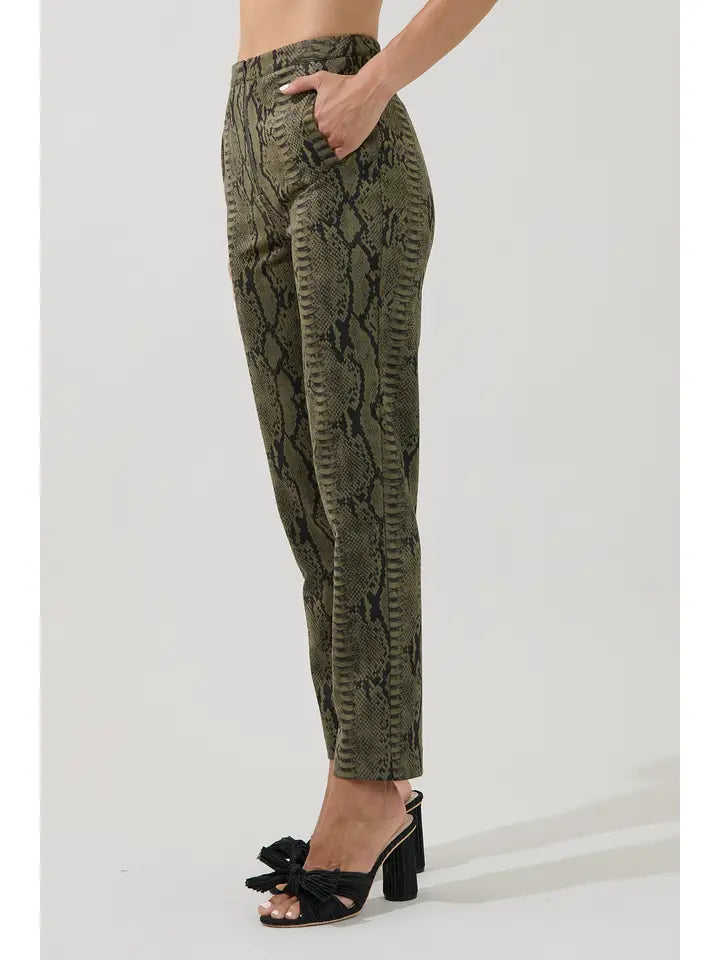 santi trouser in olive snakeskin