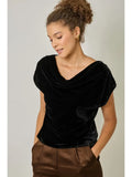 Mystree Velvet Cowl Neck Blouse, Black
