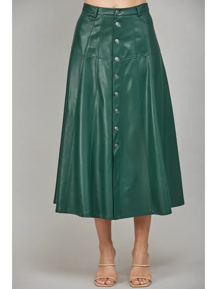 forest button down midi skirt in hunter green
