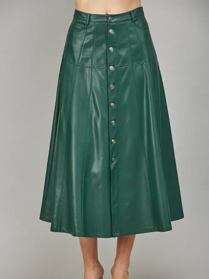 forest button down midi skirt in hunter green