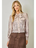 Mystree Paisley Tie Neck Blouse, Champagne