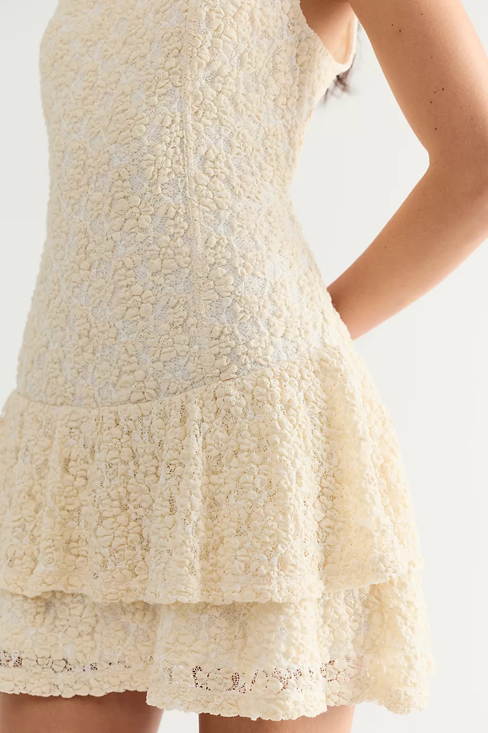 free people slow burn lace mini dress in natural combo