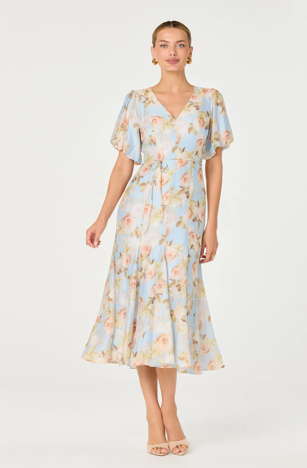 astr lavena dress in blue floral