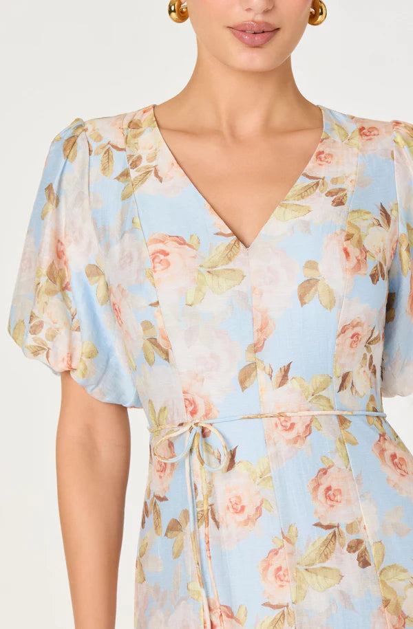 astr lavena dress in blue floral