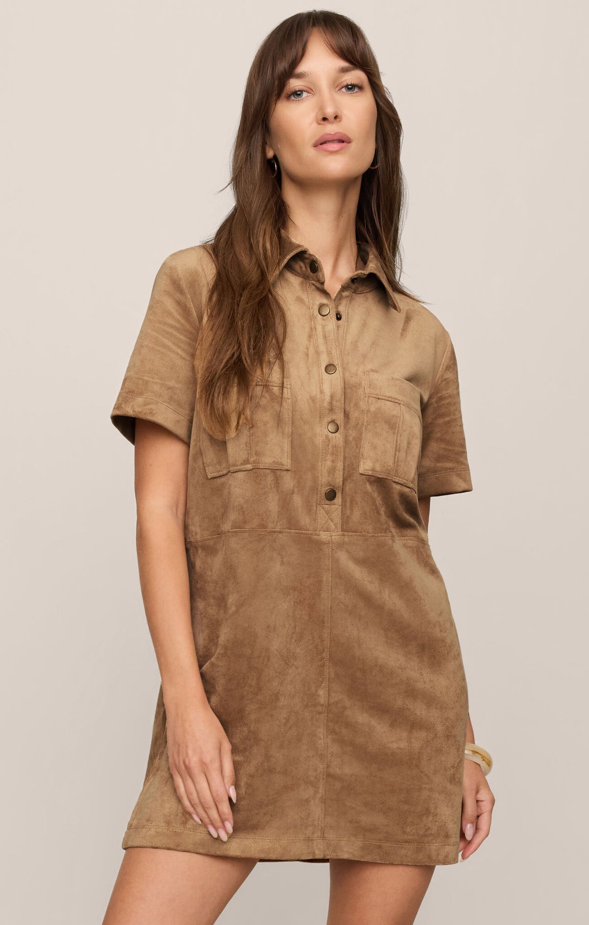 z supply leone suede mini dress in light sand